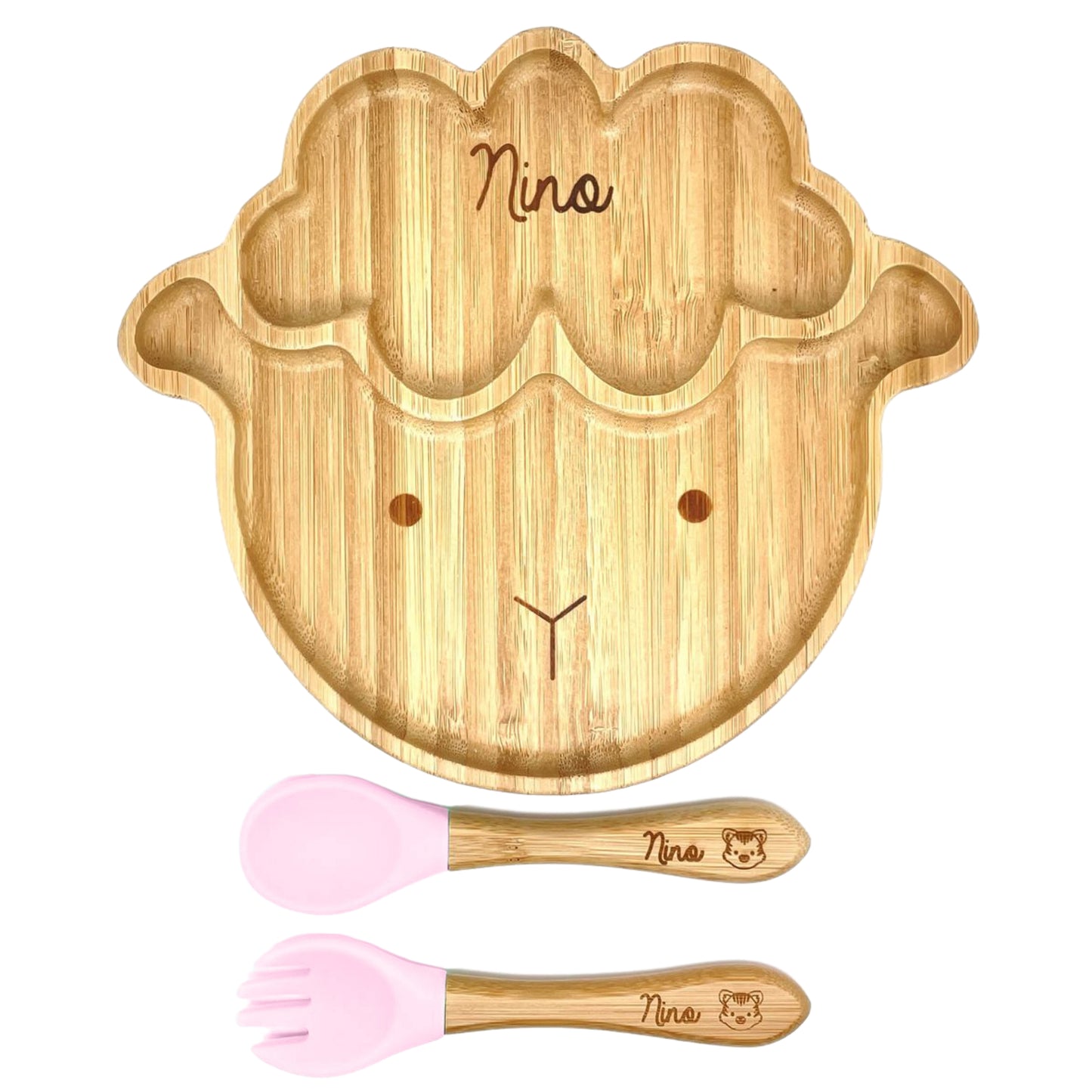 ASSIETTE ET COUVERTS BAMBOU PERSONNALISÉ - MOUTON