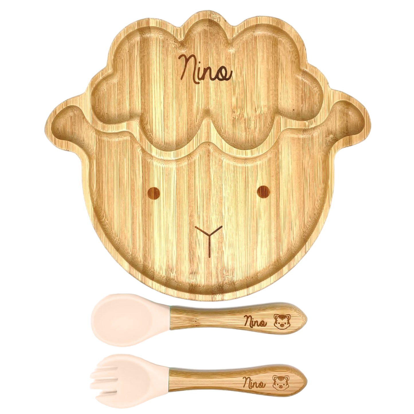 ASSIETTE ET COUVERTS BAMBOU PERSONNALISÉ - MOUTON