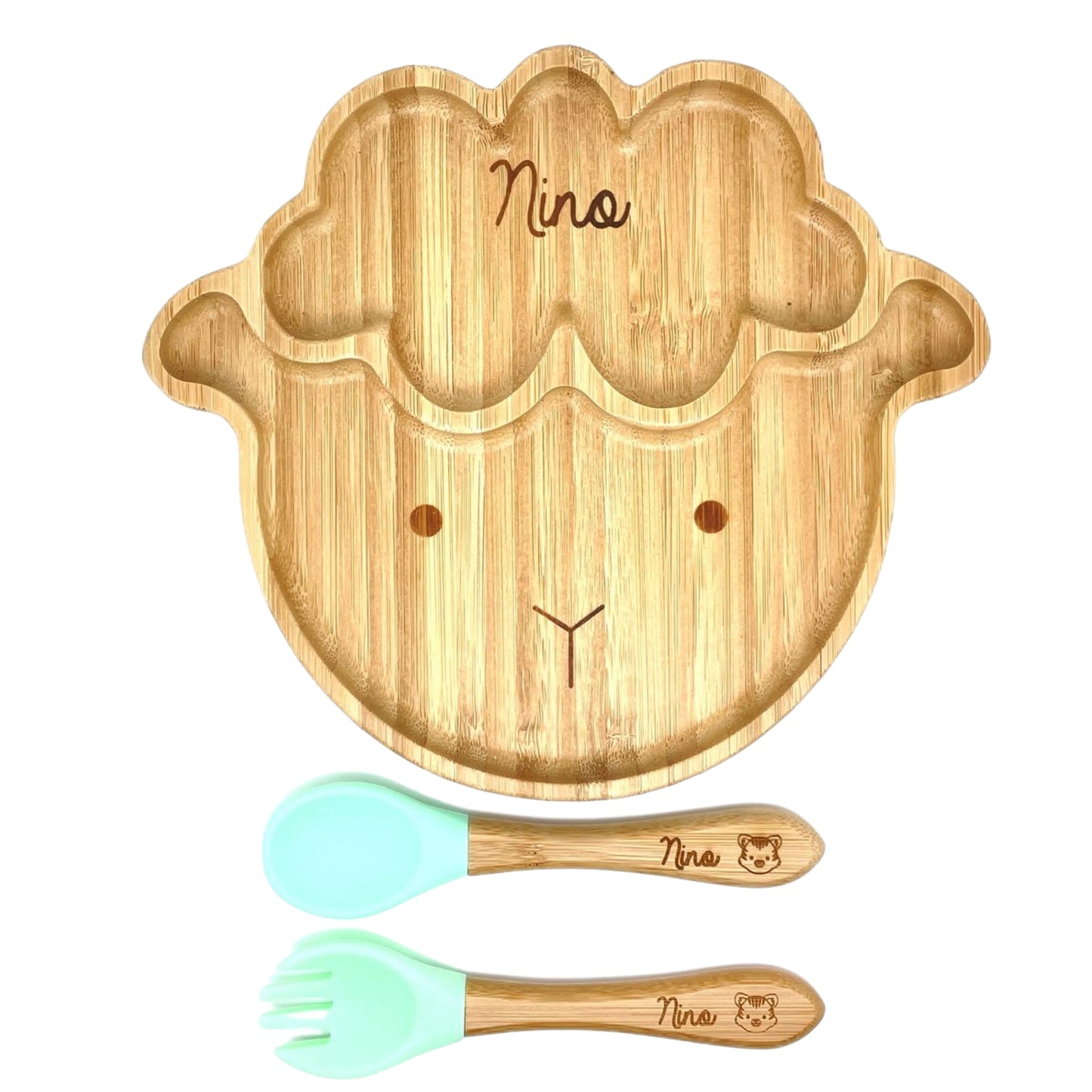 ASSIETTE ET COUVERTS BAMBOU PERSONNALISÉ - MOUTON