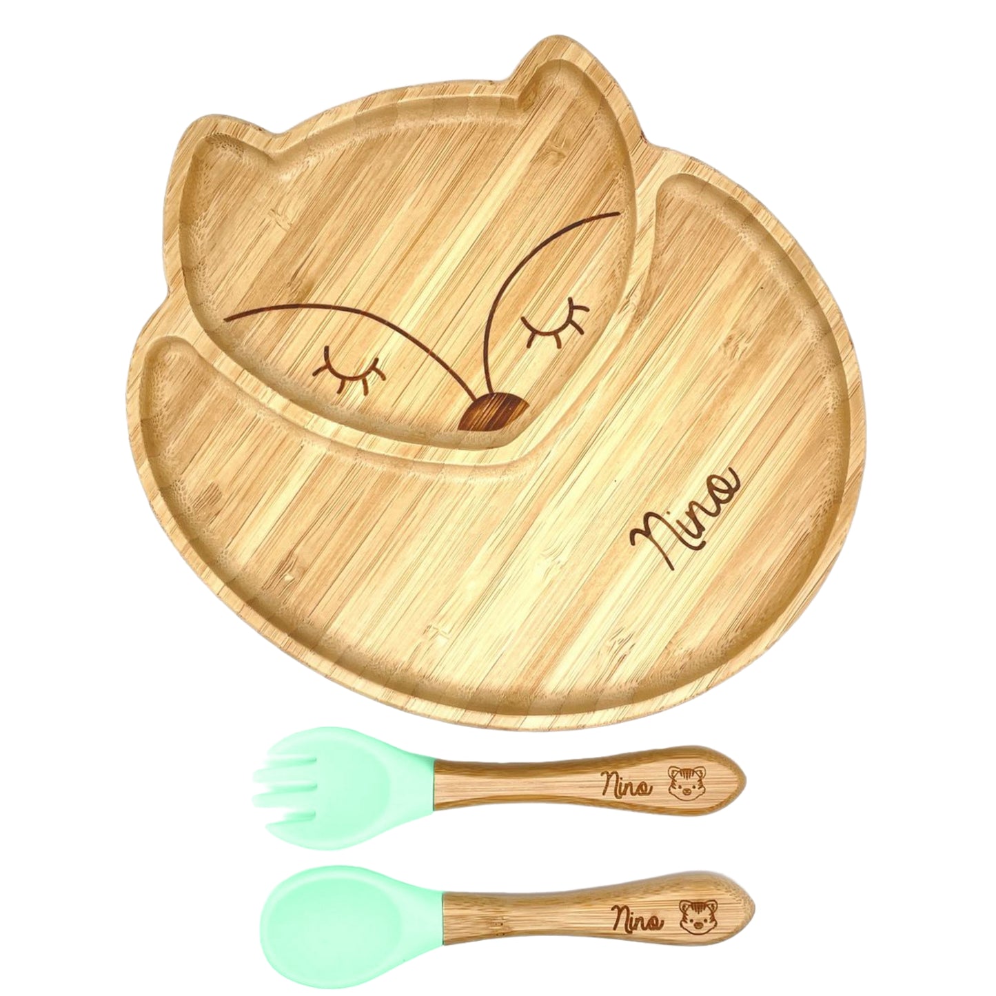 ASSIETTE ET COUVERTS BAMBOU PERSONNALISÉ - RENARD