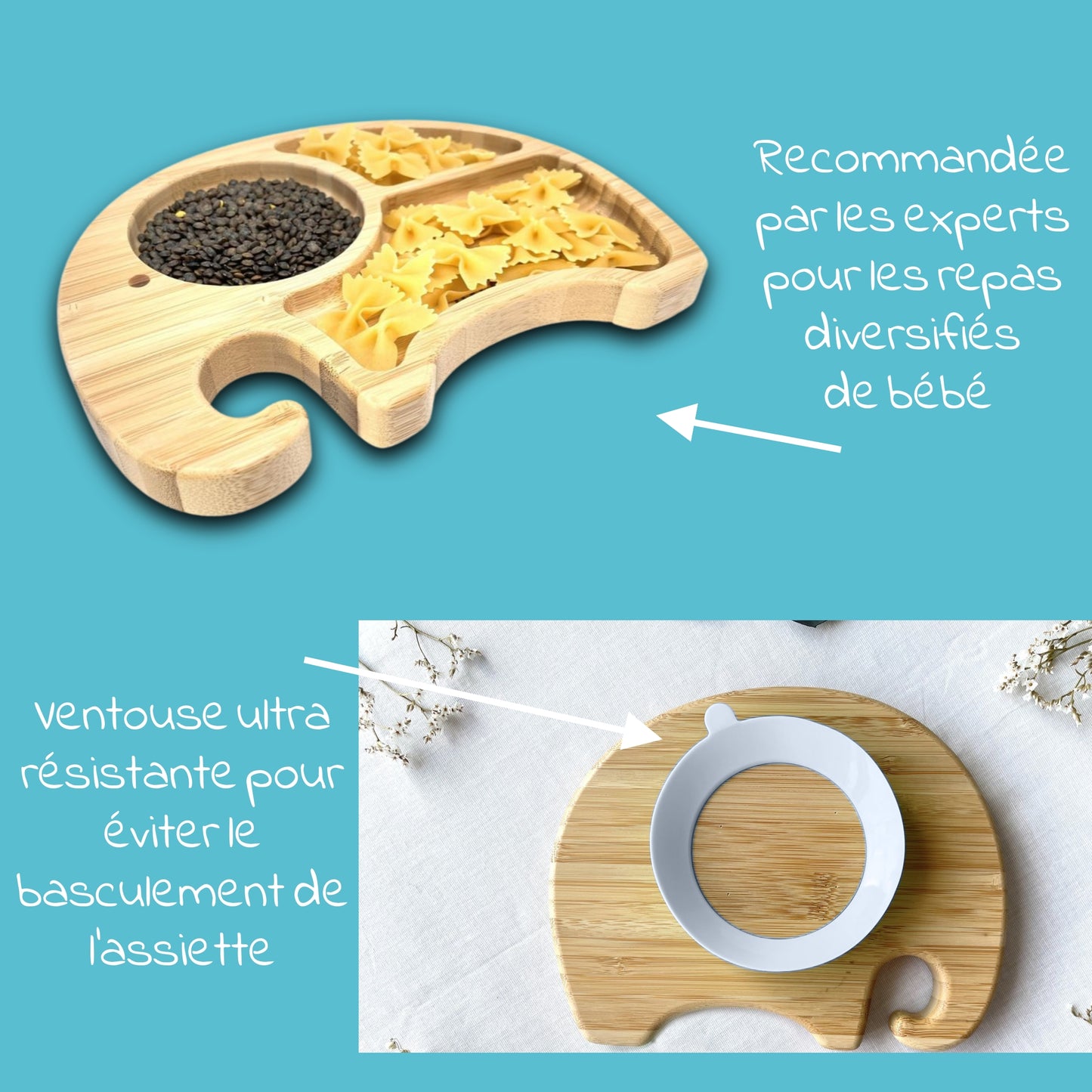 ASSIETTE ET COUVERTS BAMBOU PERSONNALISÉ - ELEPHANT