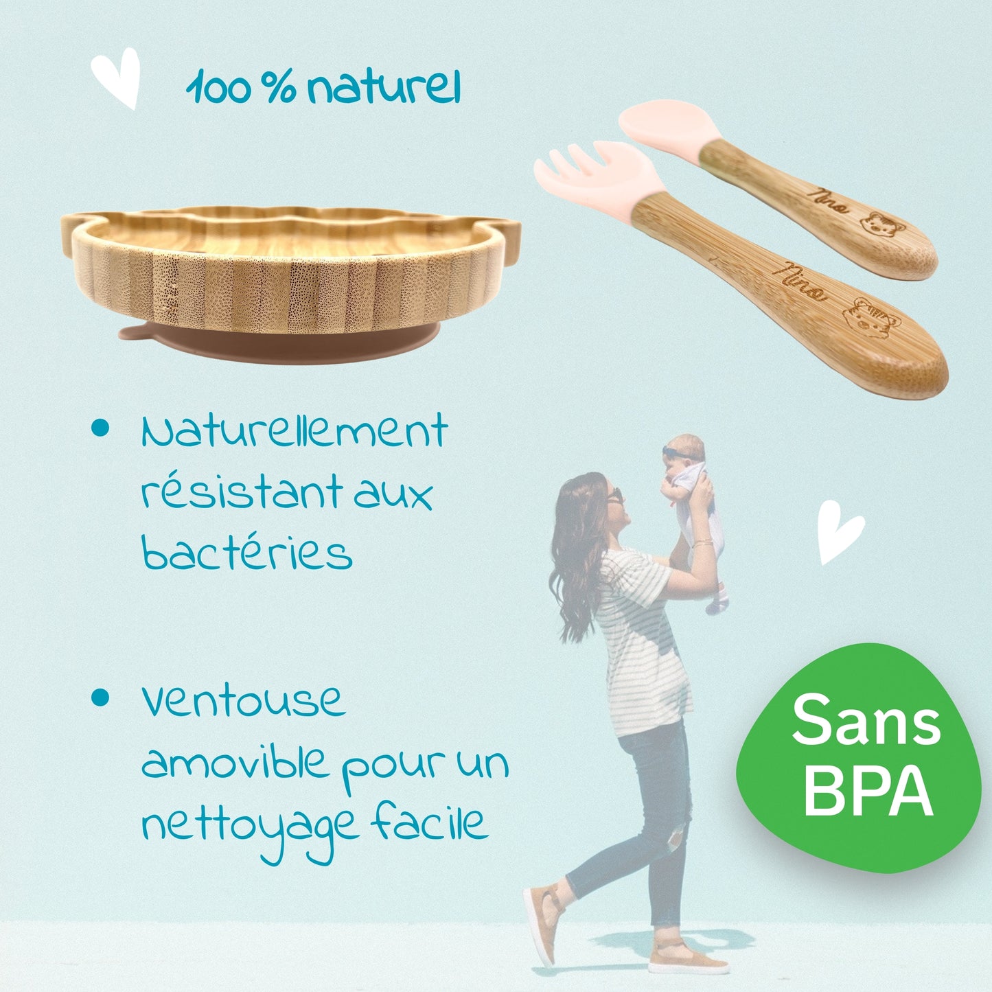 ASSIETTE ET COUVERTS BAMBOU PERSONNALISÉ - MOUTON