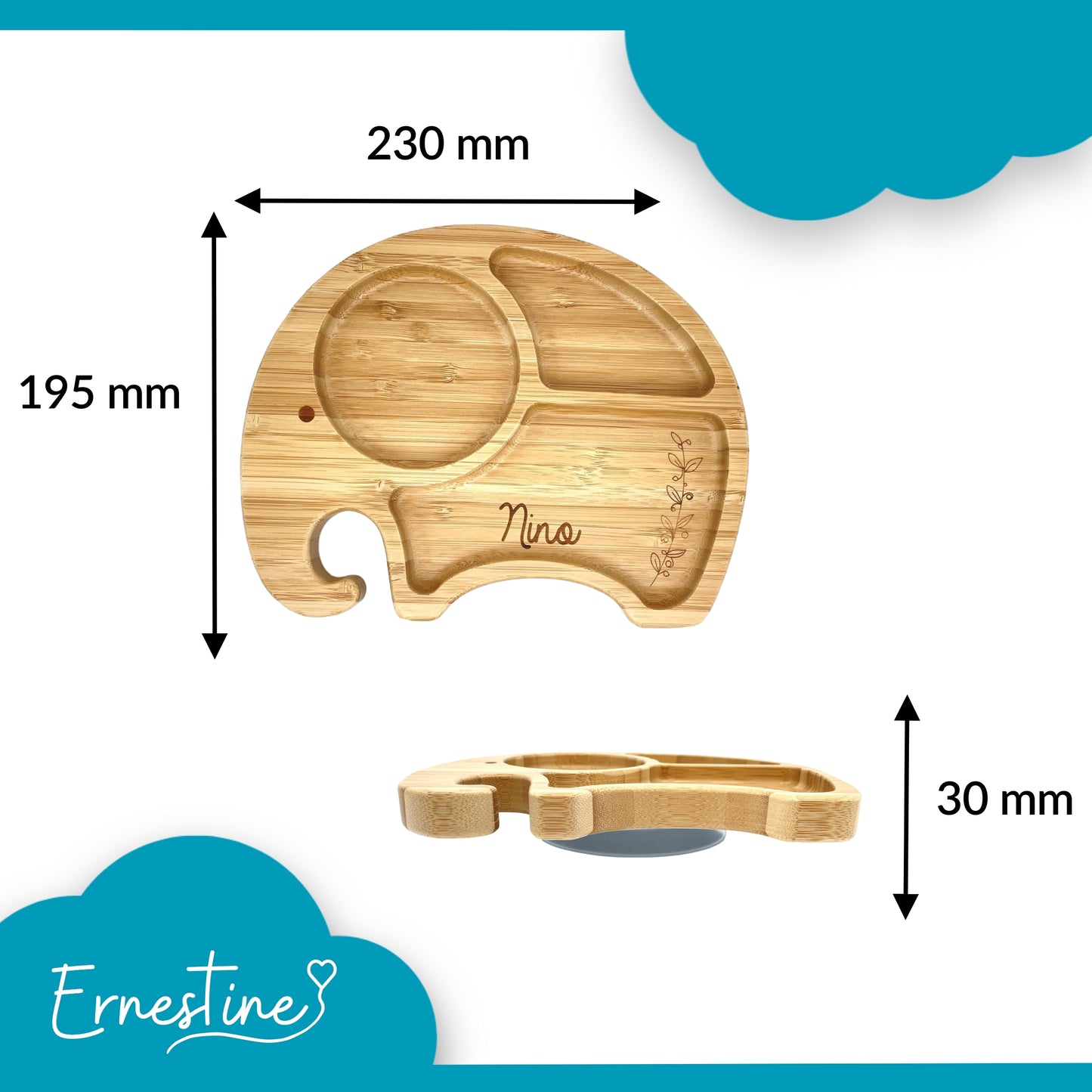 ASSIETTE ET COUVERTS BAMBOU PERSONNALISÉ - ELEPHANT