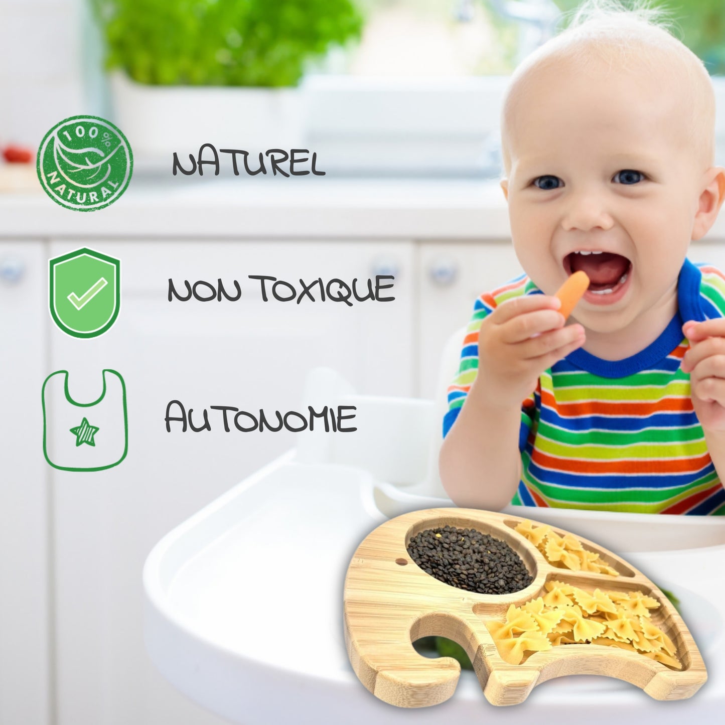 ASSIETTE ET COUVERTS BAMBOU PERSONNALISÉ - ELEPHANT