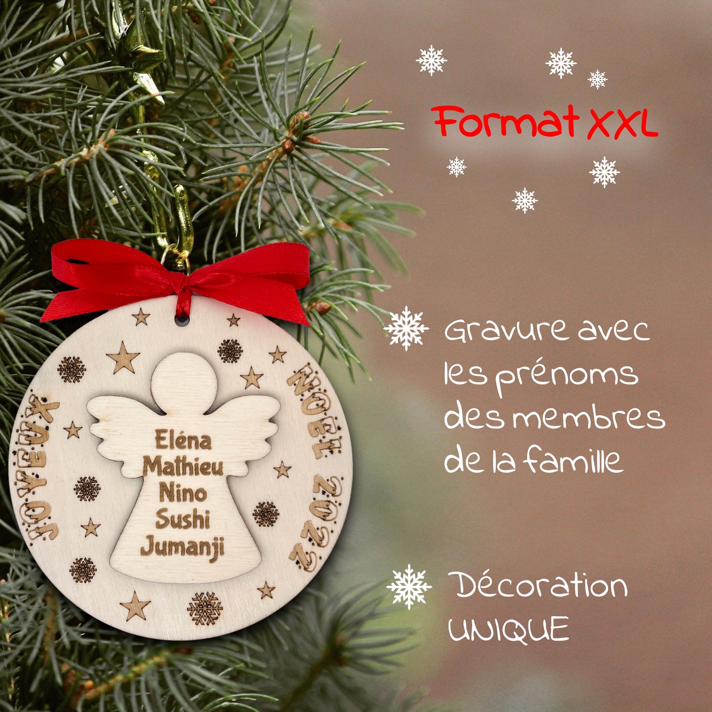 BOULE DE NOËL "FAMILLE" - PERSONNALISABLE - ANGE