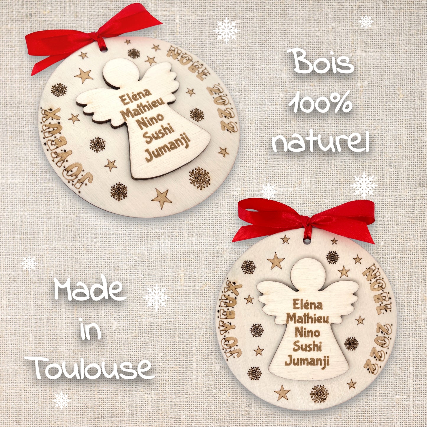 BOULE DE NOËL "FAMILLE" - PERSONNALISABLE - ANGE