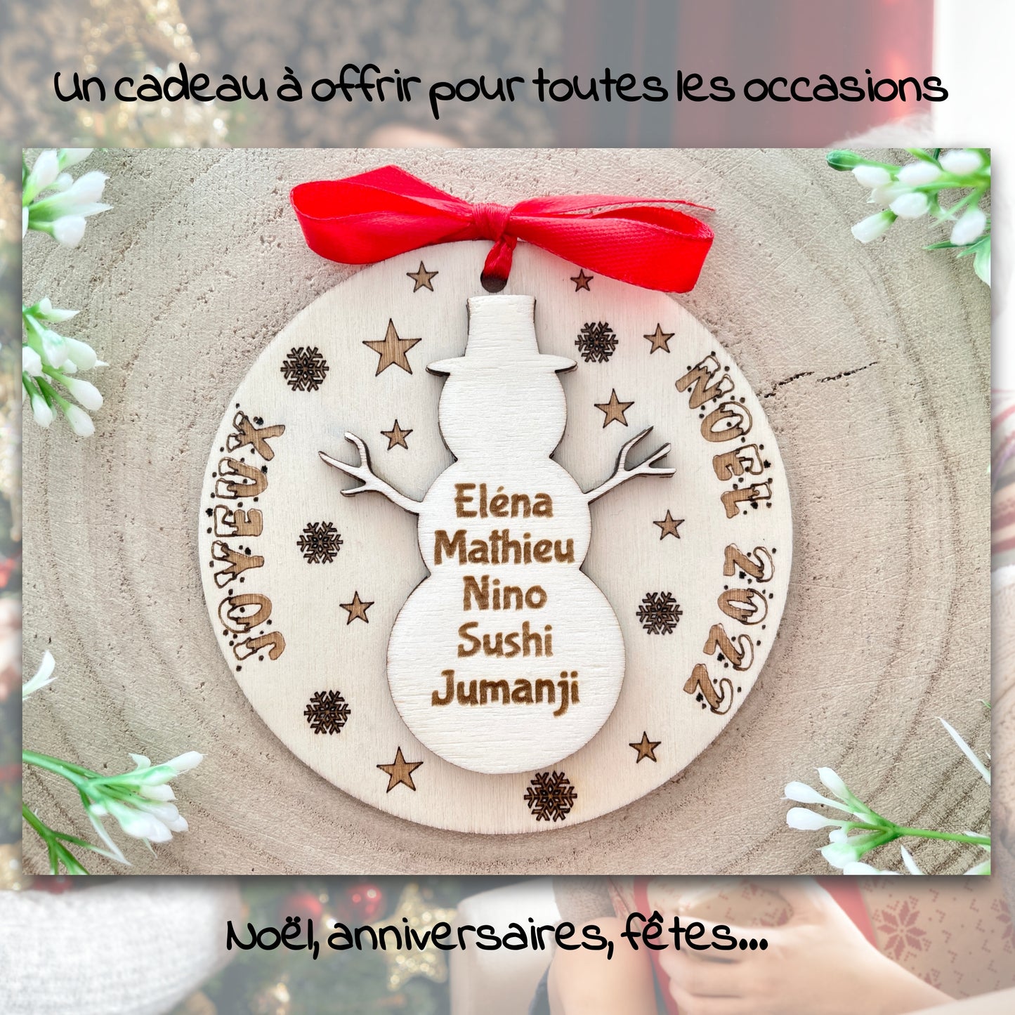 BOULE DE NOËL "FAMILLE" - PERSONNALISABLE - BONHOMME DE NEIGE