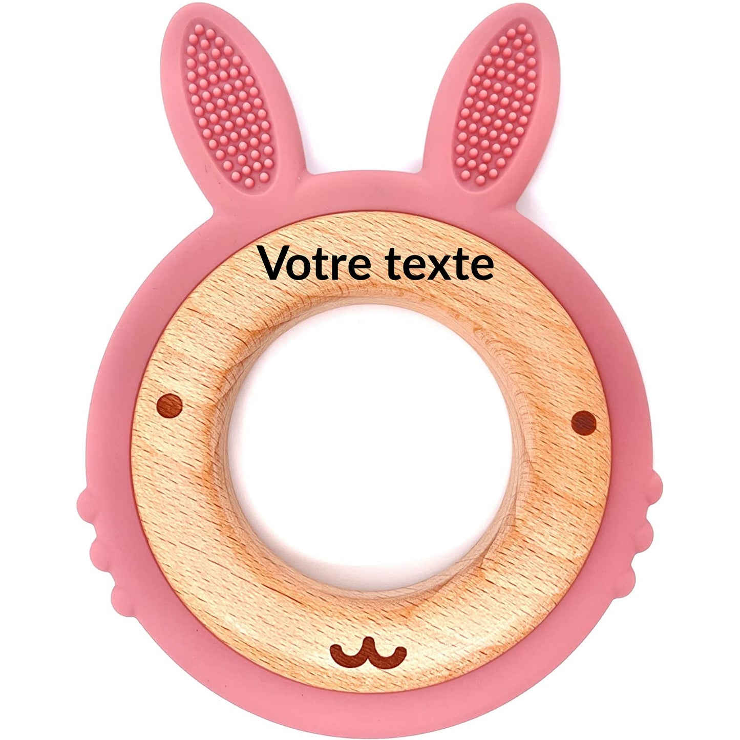 ANNEAU DE DENTITION BOIS ET SILICONE - PERSONNALISABLE - LAPIN