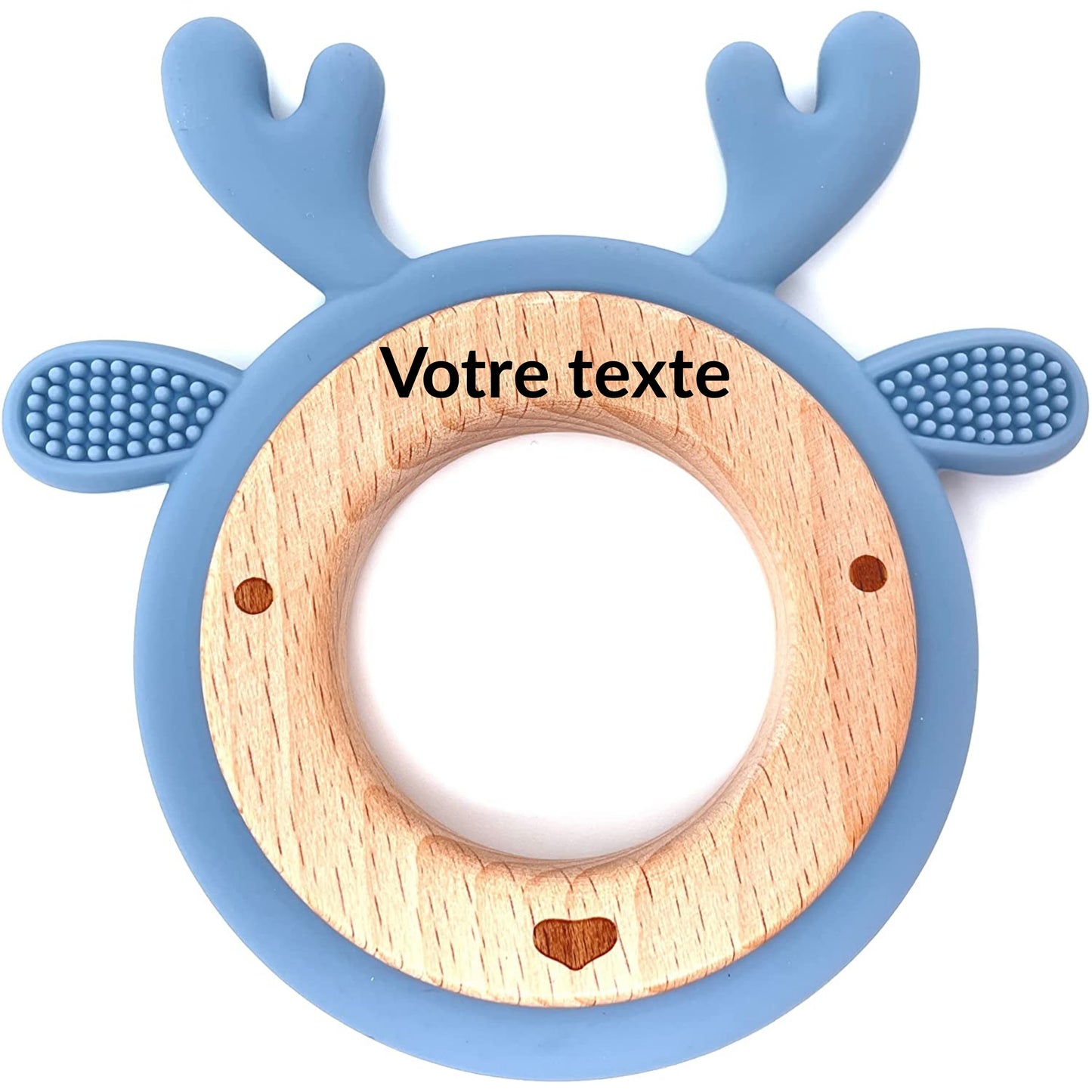 ANNEAU DE DENTITION BOIS ET SILICONE - PERSONNALISABLE - RENNE
