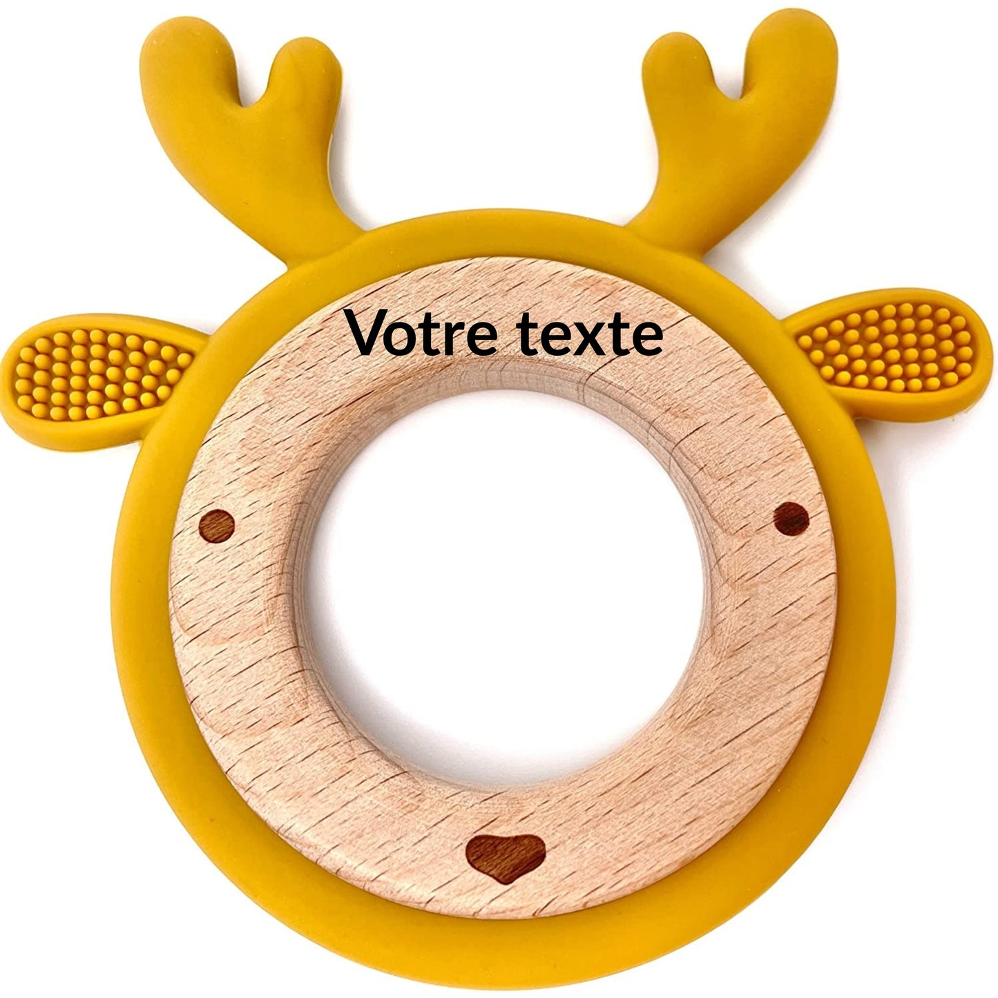 ANNEAU DE DENTITION BOIS ET SILICONE - PERSONNALISABLE - RENNE