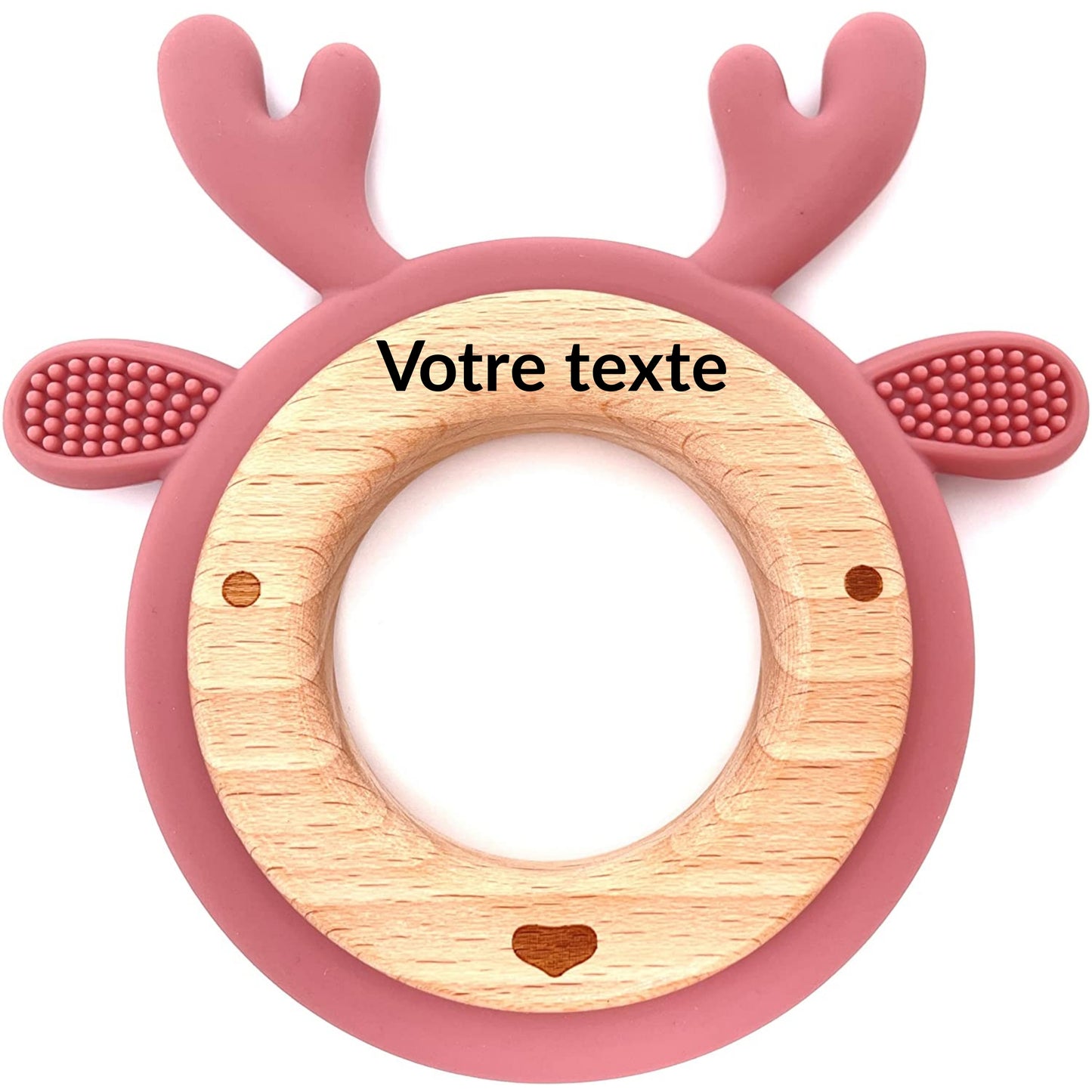 ANNEAU DE DENTITION BOIS ET SILICONE - PERSONNALISABLE - RENNE