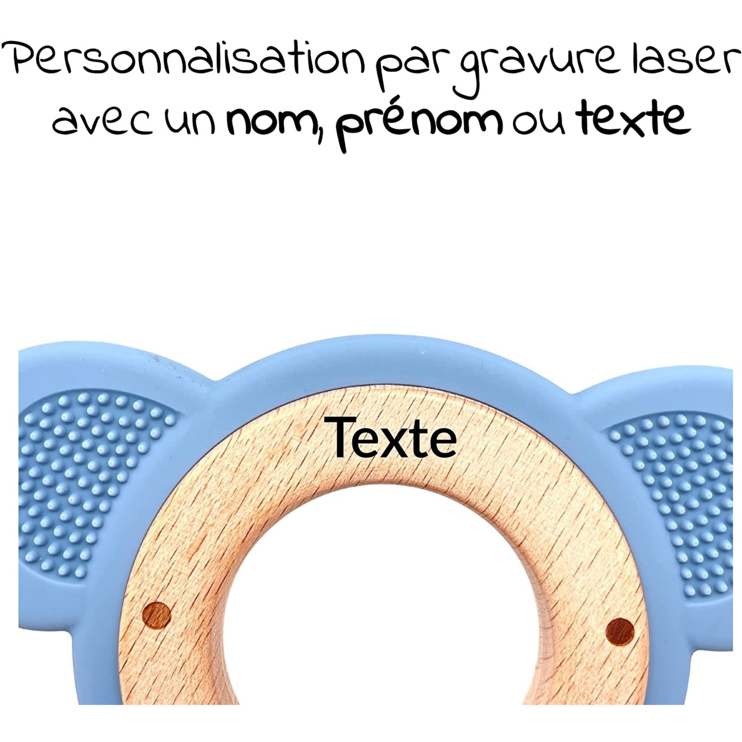 ANNEAU DE DENTITION BOIS ET SILICONE - PERSONNALISABLE - KOALA