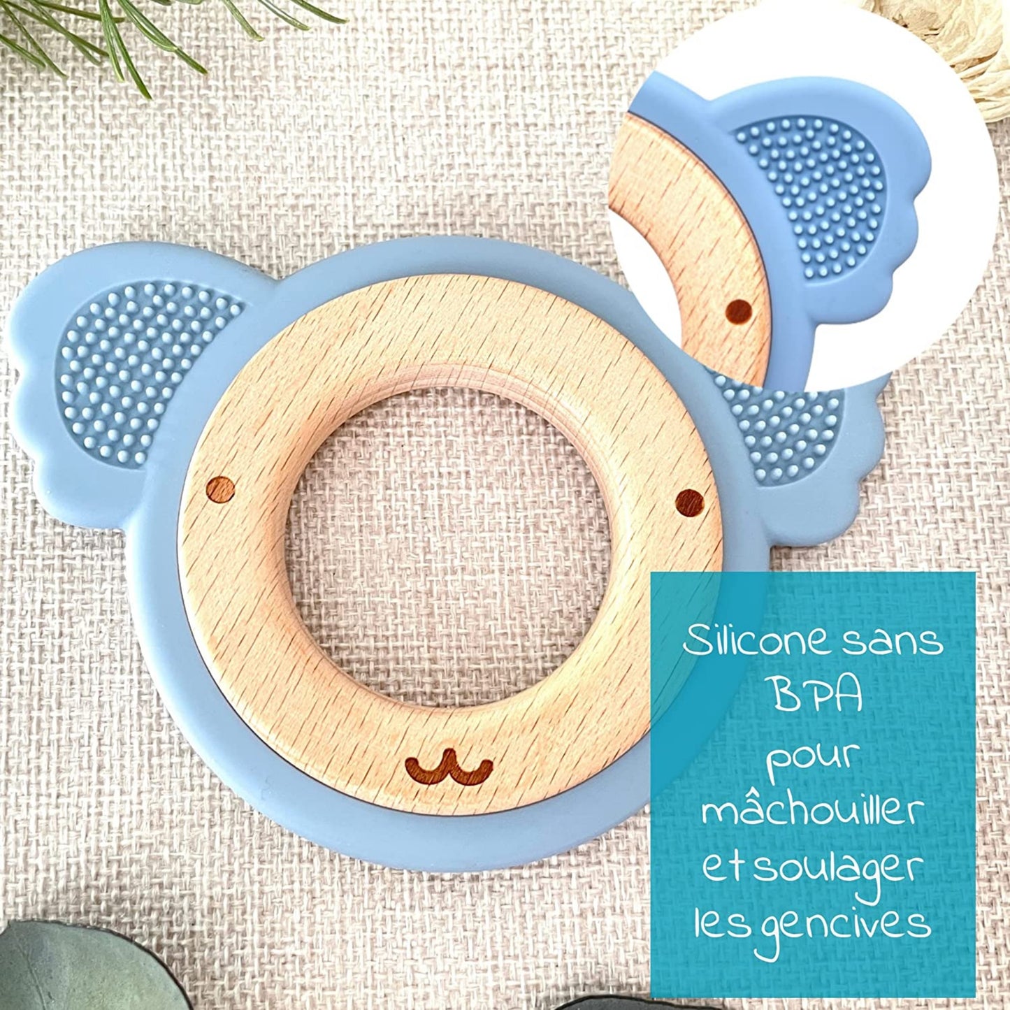 ANNEAU DE DENTITION BOIS ET SILICONE - PERSONNALISABLE - KOALA