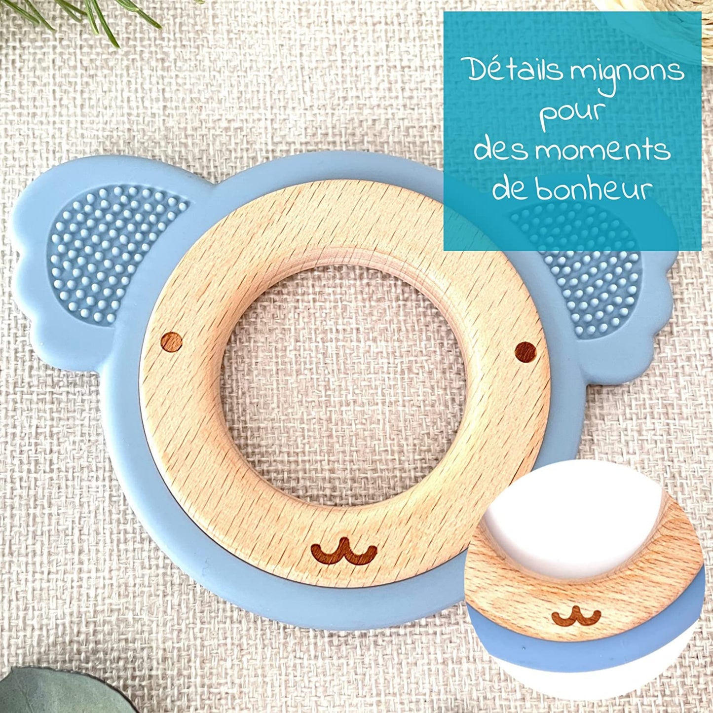 ANNEAU DE DENTITION BOIS ET SILICONE - PERSONNALISABLE - KOALA