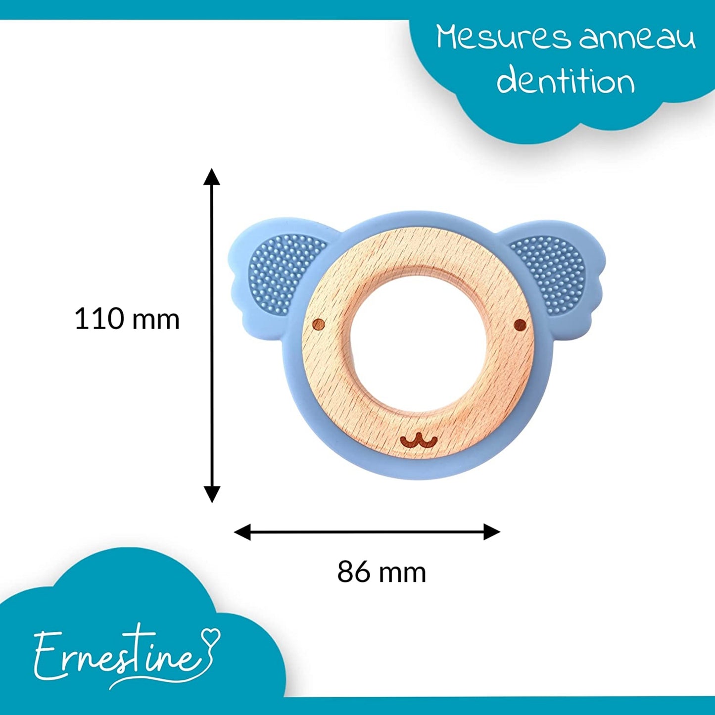ANNEAU DE DENTITION BOIS ET SILICONE - PERSONNALISABLE - KOALA