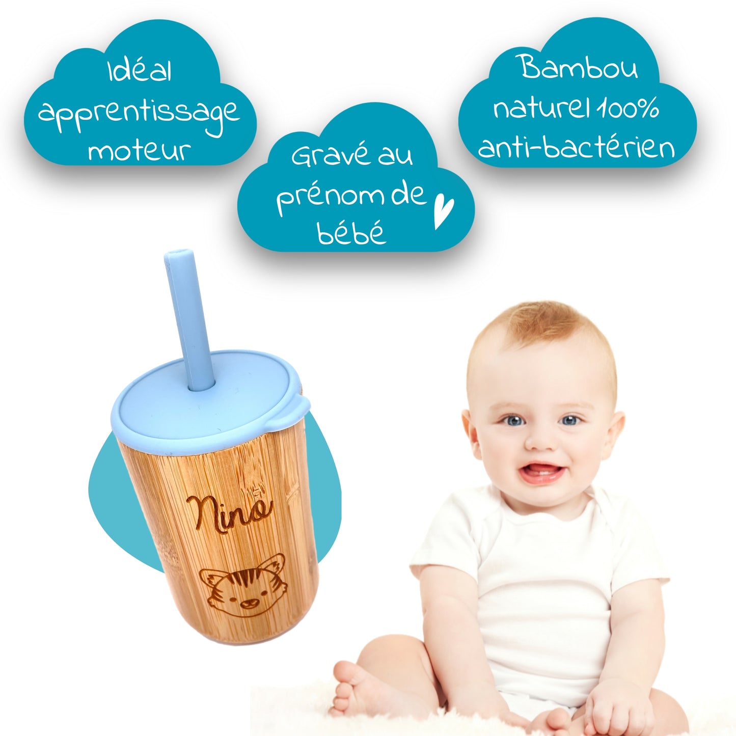 TASSE D'APPRENTISSAGE EN BAMBOU - PERSONNALISABLE