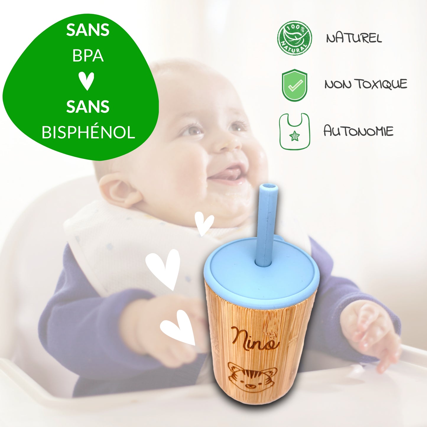 TASSE D'APPRENTISSAGE EN BAMBOU - PERSONNALISABLE