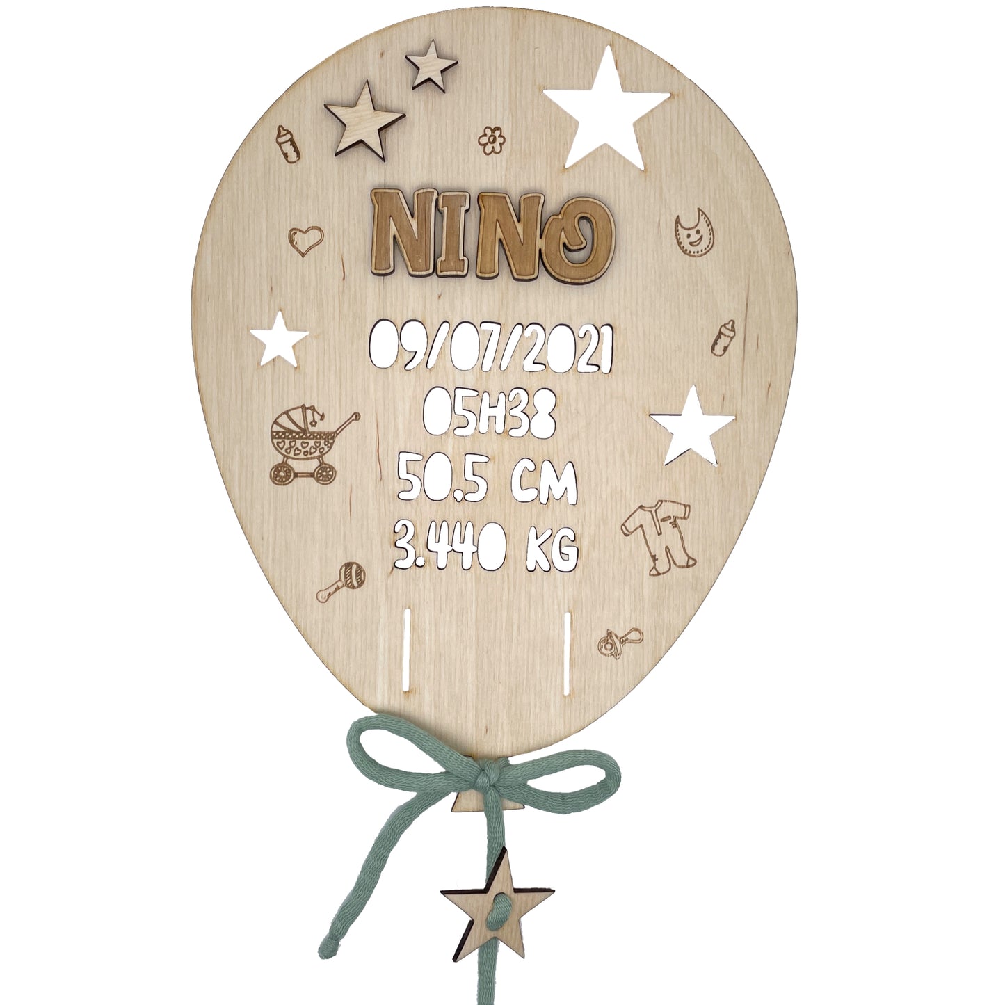 BALLON DE NAISSANCE EN BOIS - PERSONNALISABLE