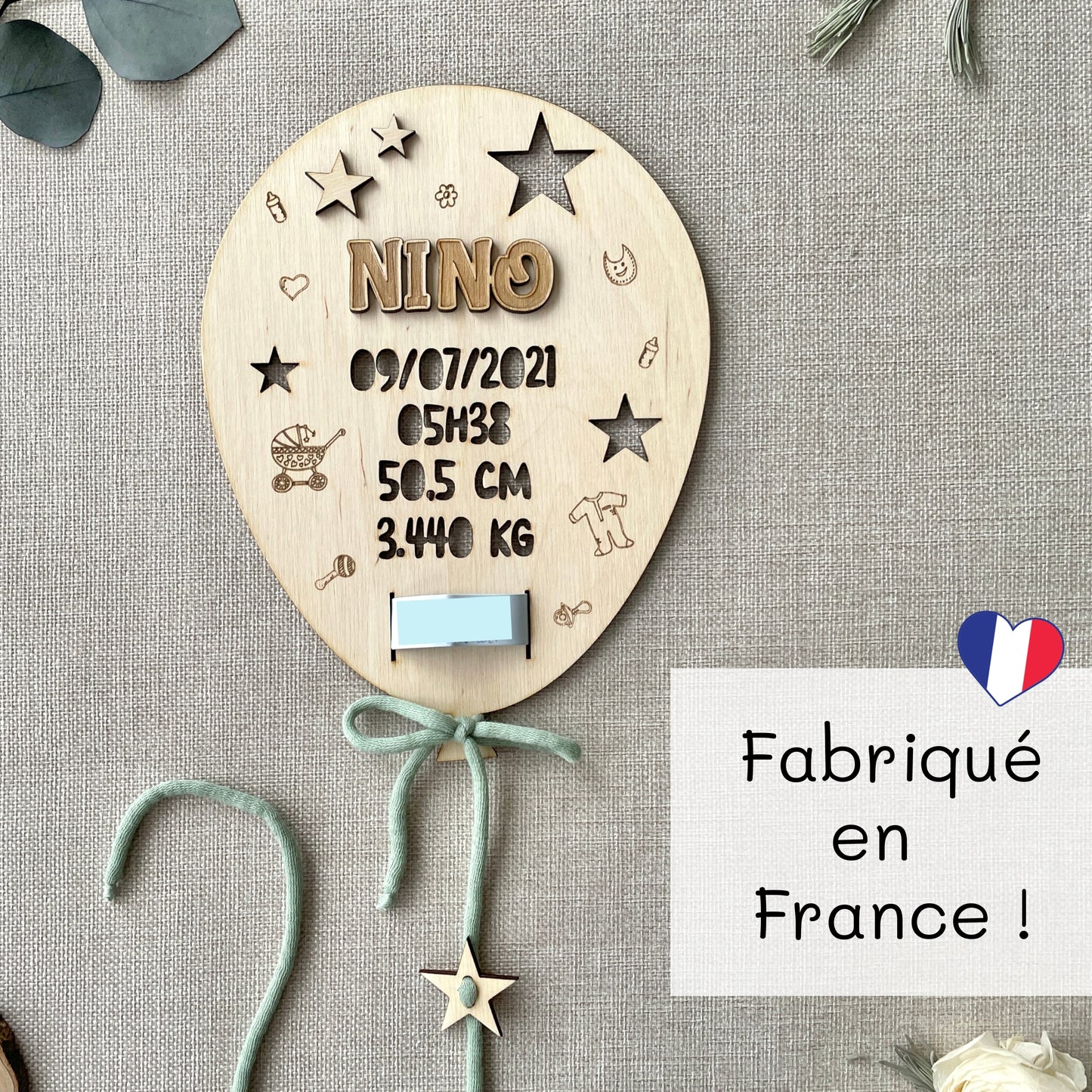 BALLON DE NAISSANCE EN BOIS - PERSONNALISABLE