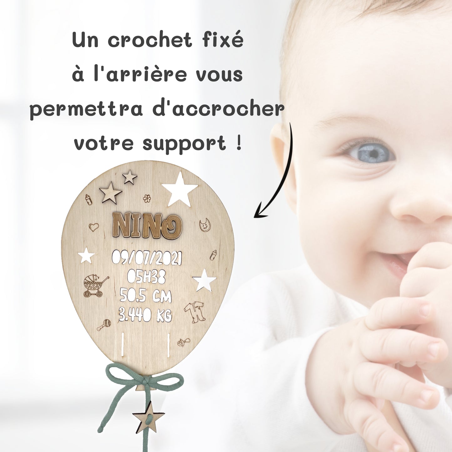 BALLON DE NAISSANCE EN BOIS - PERSONNALISABLE