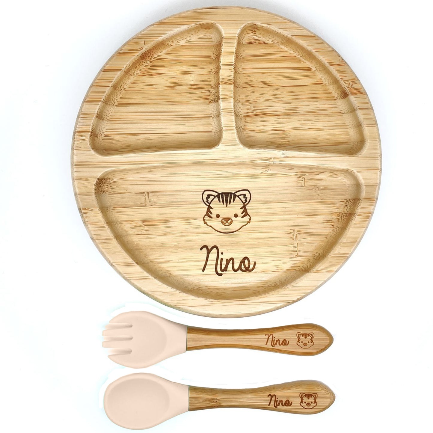 ASSIETTE ET COUVERTS BAMBOU PERSONNALISÉ - RONDE