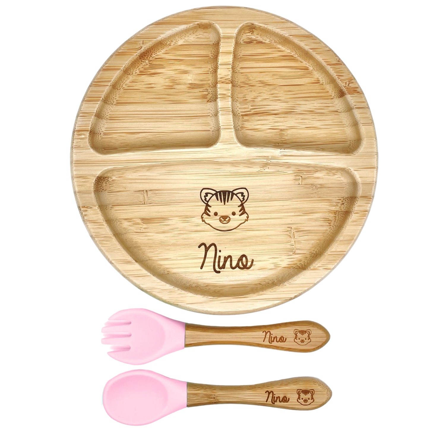 ASSIETTE ET COUVERTS BAMBOU PERSONNALISÉ - RONDE