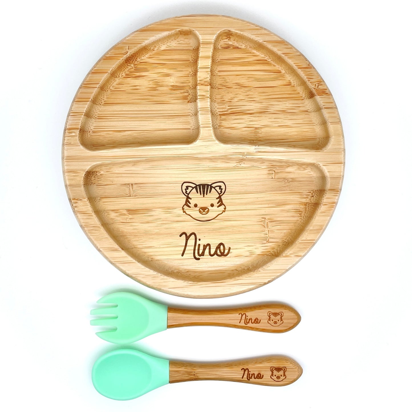 ASSIETTE ET COUVERTS BAMBOU PERSONNALISÉ - RONDE