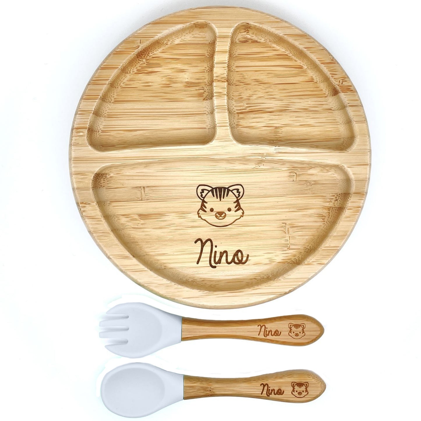 ASSIETTE ET COUVERTS BAMBOU PERSONNALISÉ - RONDE