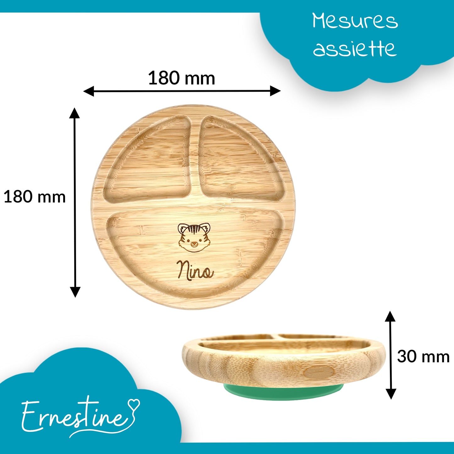 ASSIETTE ET COUVERTS BAMBOU PERSONNALISÉ - RONDE