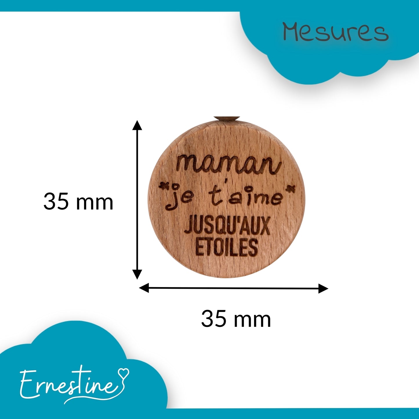 PORTE-CLEFS ROND EN BOIS - MAMAN - JE T'AIME JUSQU’AUX ETOILES