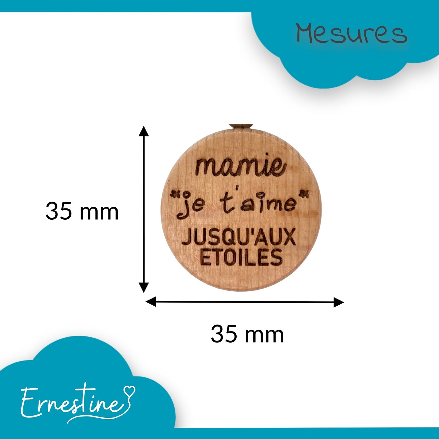 PORTE-CLEFS ROND EN BOIS - MAMIE - JE T'AIME JUSQU’AUX ETOILES
