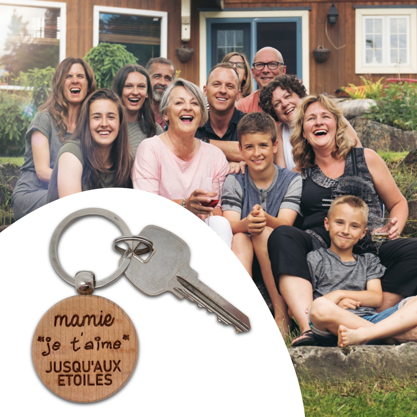 PORTE-CLEFS ROND EN BOIS - MAMIE - JE T'AIME JUSQU’AUX ETOILES