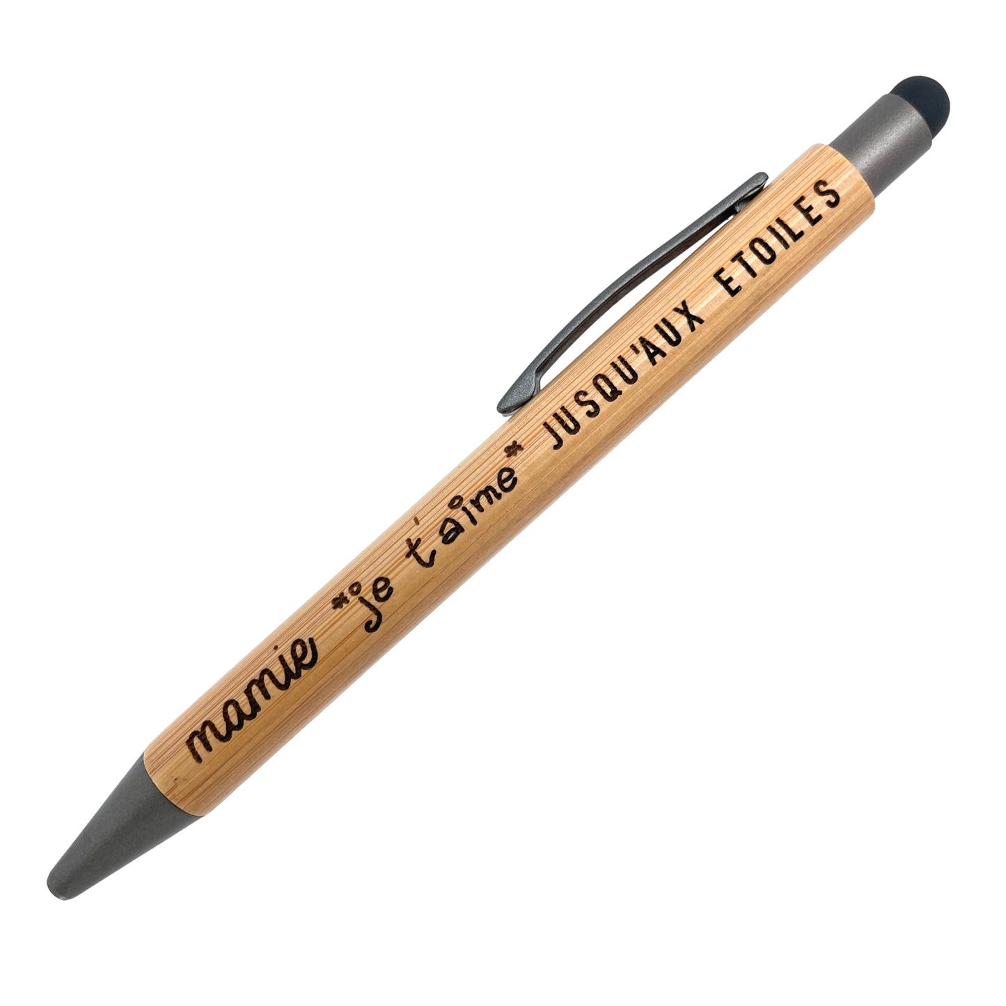 STYLO BAMBOU AVEC EMBOUT TACTILE - MAMIE - JE T'AIME JUSQU'AUX ETOILES