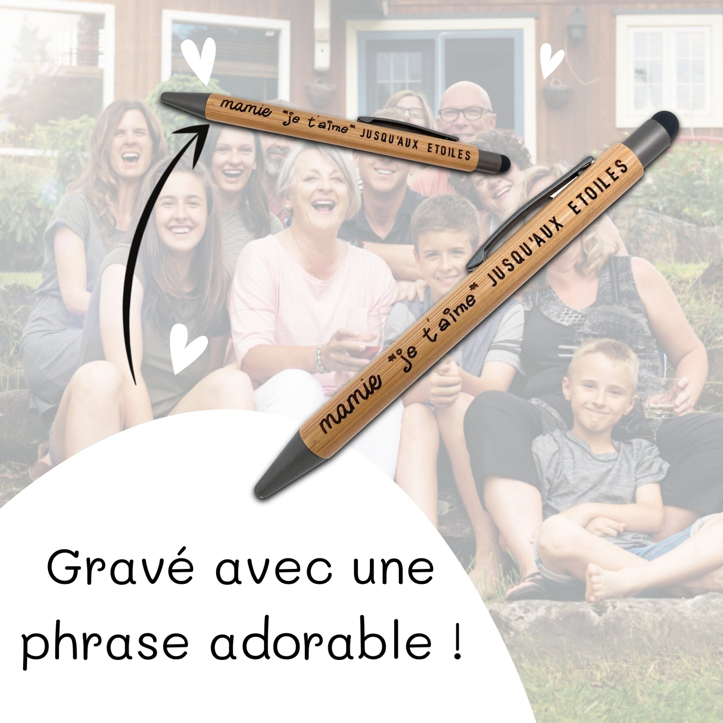 STYLO BAMBOU AVEC EMBOUT TACTILE - MAMIE - JE T'AIME JUSQU'AUX ETOILES