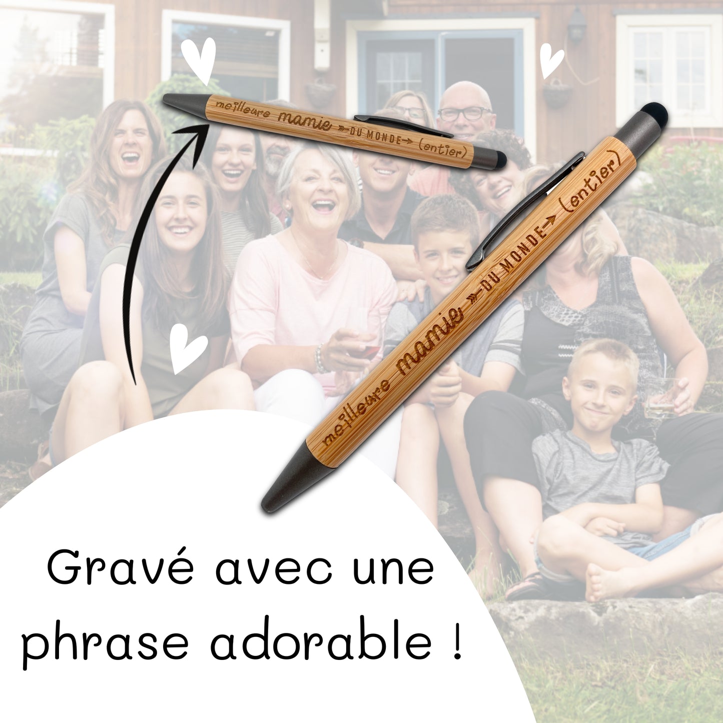 STYLO BAMBOU AVEC EMBOUT TACTILE - MAMIE - MEILLEURE DU MONDE ENTIER