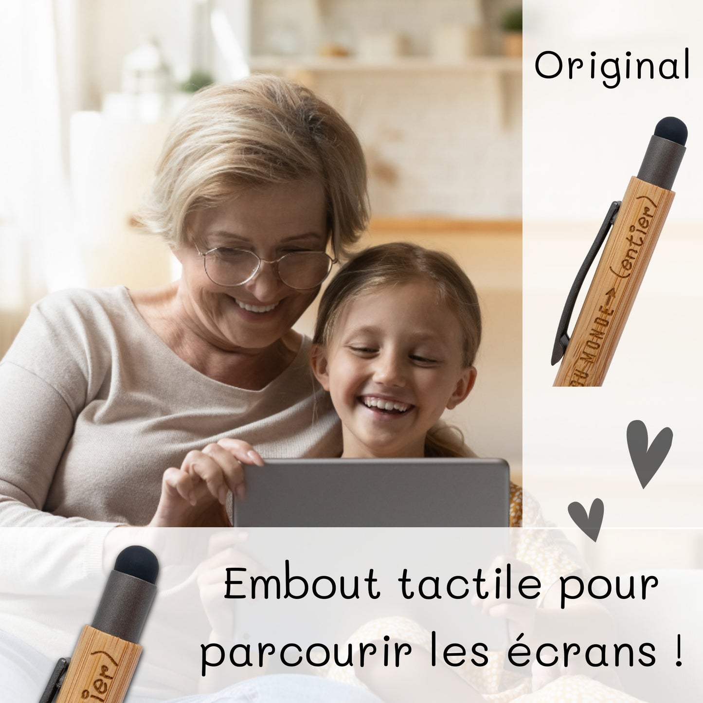STYLO BAMBOU AVEC EMBOUT TACTILE - MAMIE - MEILLEURE DU MONDE ENTIER