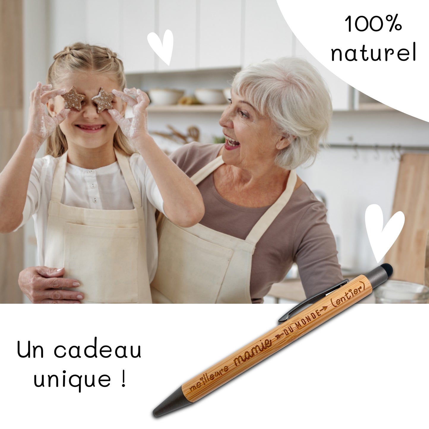 STYLO BAMBOU AVEC EMBOUT TACTILE - MAMIE - MEILLEURE DU MONDE ENTIER
