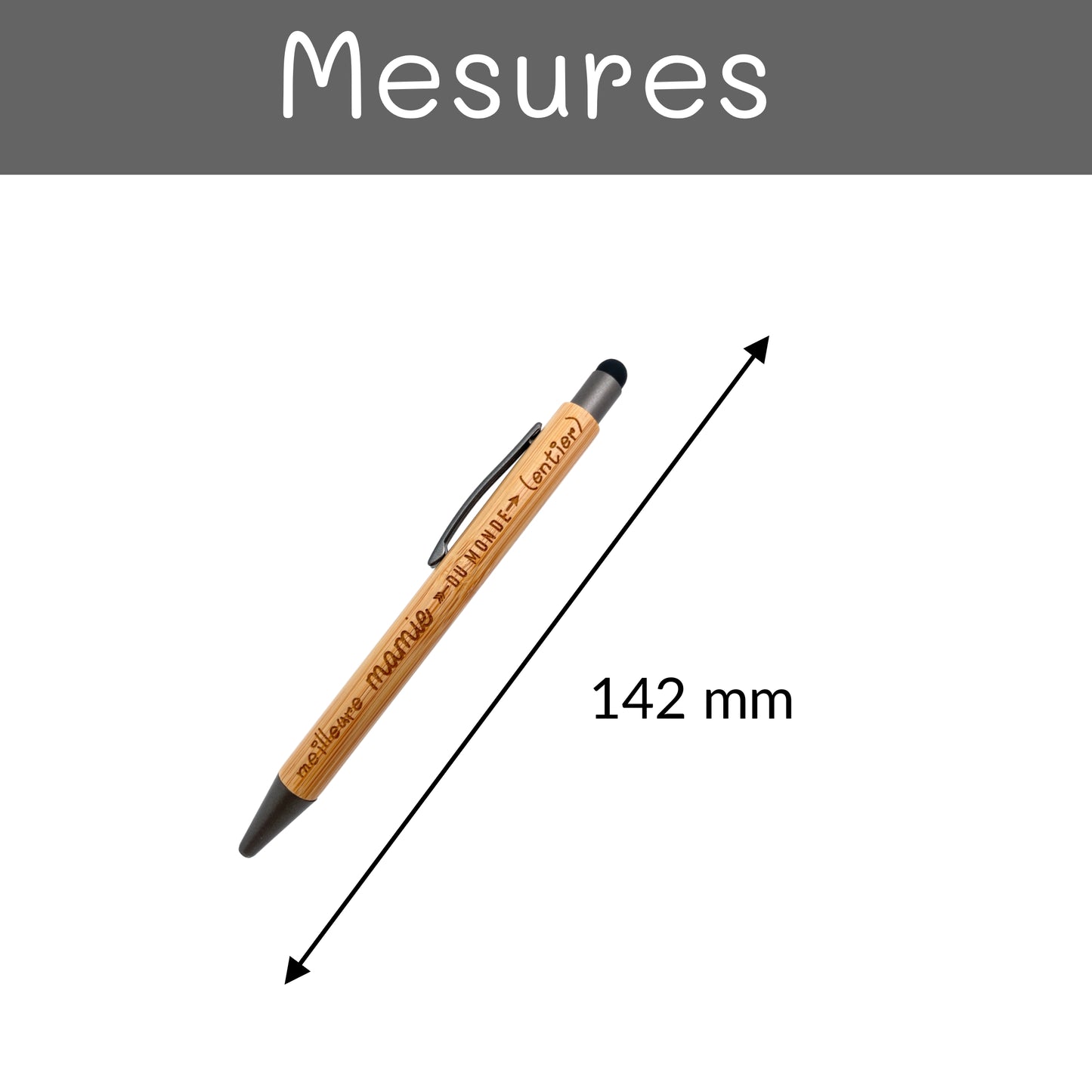 STYLO BAMBOU AVEC EMBOUT TACTILE - MAMIE - MEILLEURE DU MONDE ENTIER