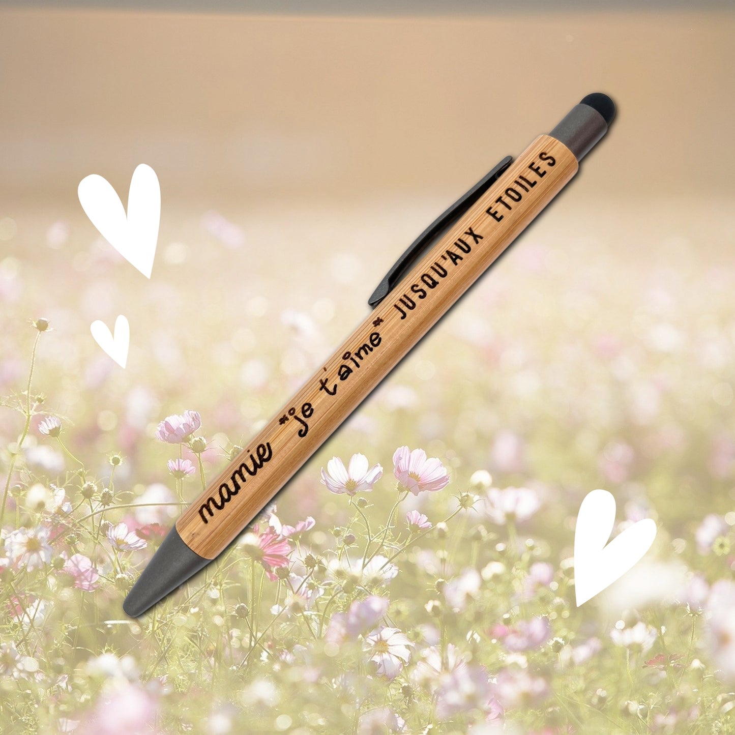 STYLO BAMBOU AVEC EMBOUT TACTILE - MAMIE - JE T'AIME JUSQU'AUX ETOILES