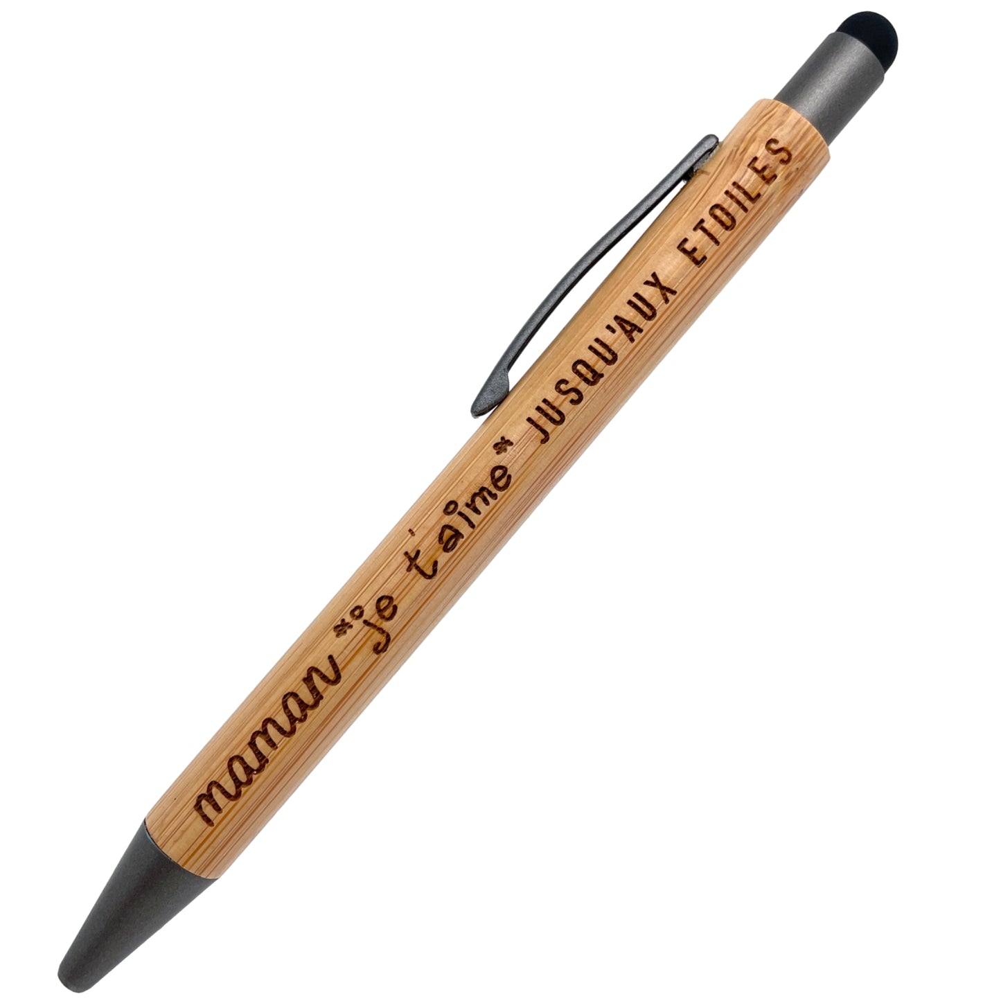 STYLO BAMBOU AVEC EMBOUT TACTILE - MAMAN - JE T'AIME JUSQU'AUX ETOILES
