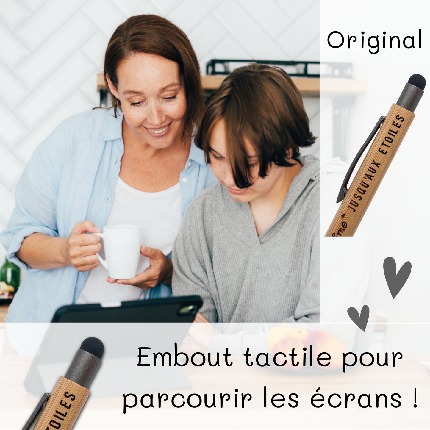 STYLO BAMBOU AVEC EMBOUT TACTILE - MAMAN - JE T'AIME JUSQU'AUX ETOILES