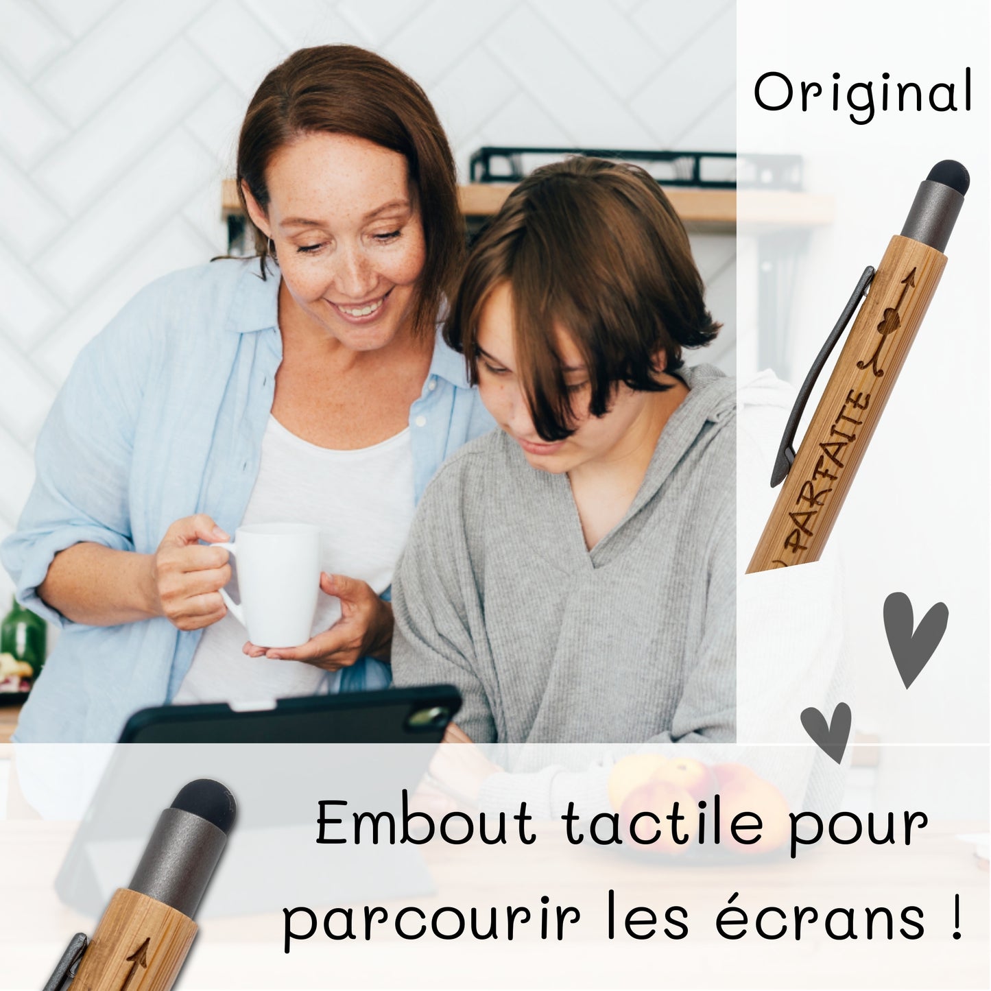 STYLO BAMBOU AVEC EMBOUT TACTILE - MAMAN - PRESQUE PARFAITE