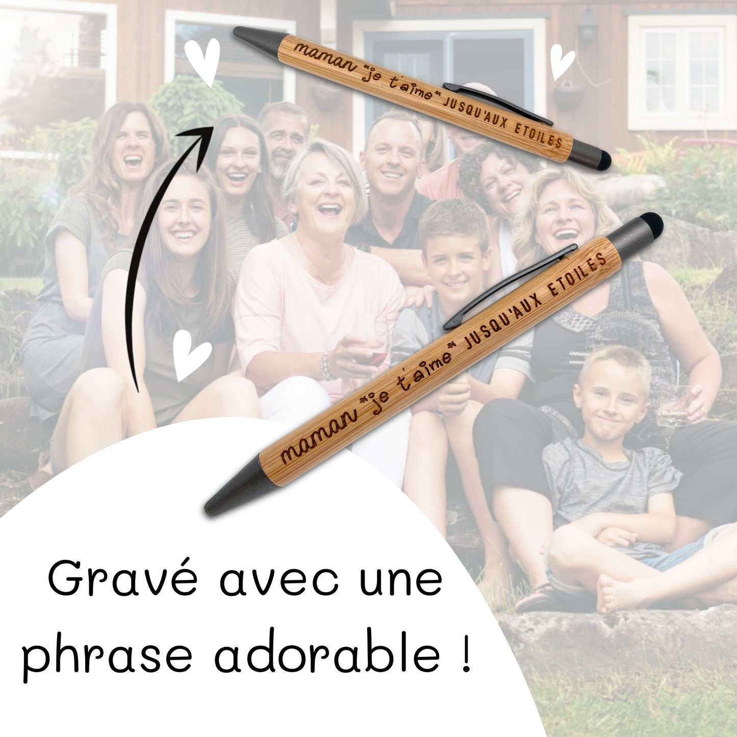 STYLO BAMBOU AVEC EMBOUT TACTILE - MAMAN - JE T'AIME JUSQU'AUX ETOILES
