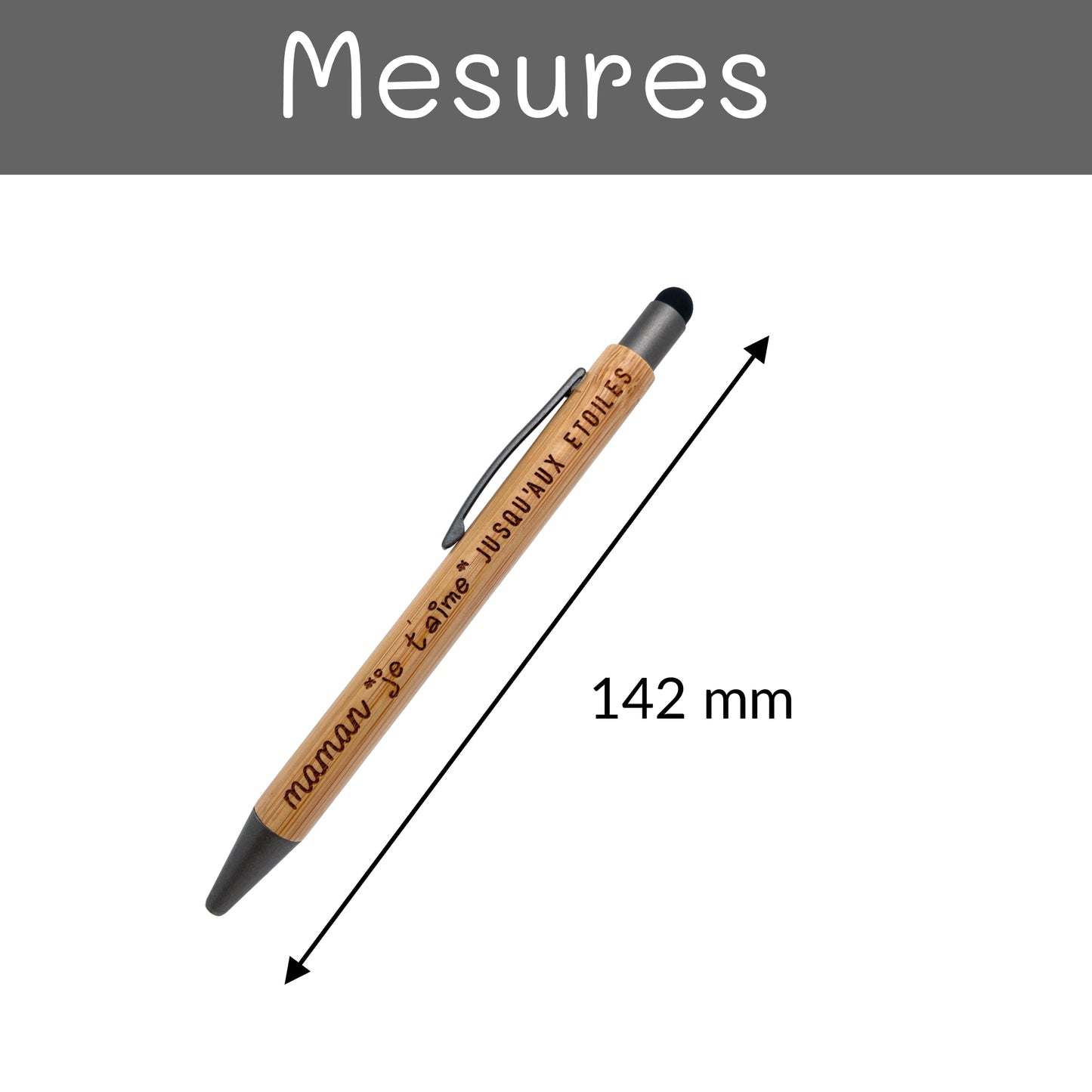 STYLO BAMBOU AVEC EMBOUT TACTILE - MAMAN - JE T'AIME JUSQU'AUX ETOILES