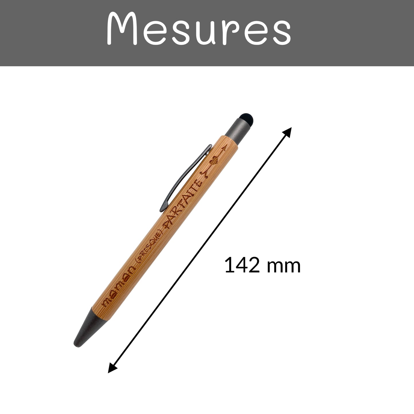 STYLO BAMBOU AVEC EMBOUT TACTILE - MAMAN - PRESQUE PARFAITE