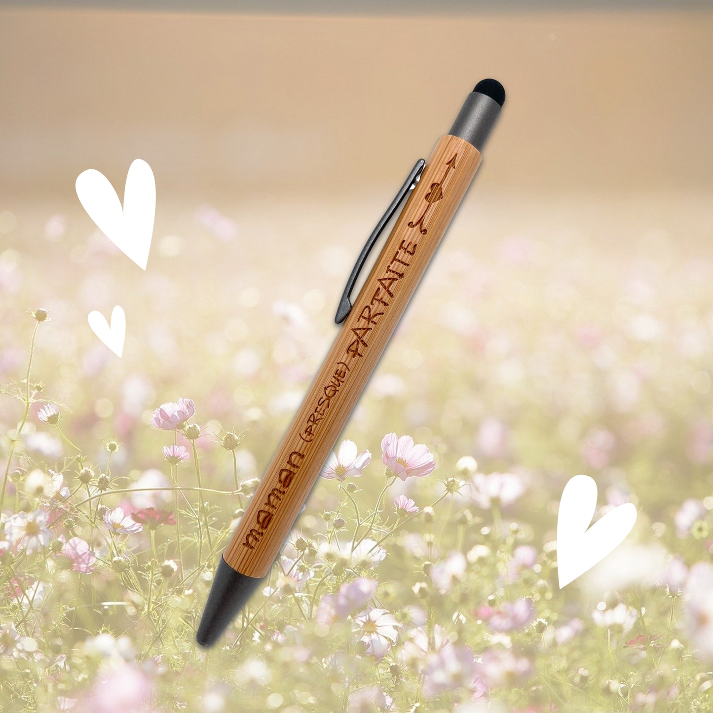 STYLO BAMBOU AVEC EMBOUT TACTILE - MAMAN - PRESQUE PARFAITE