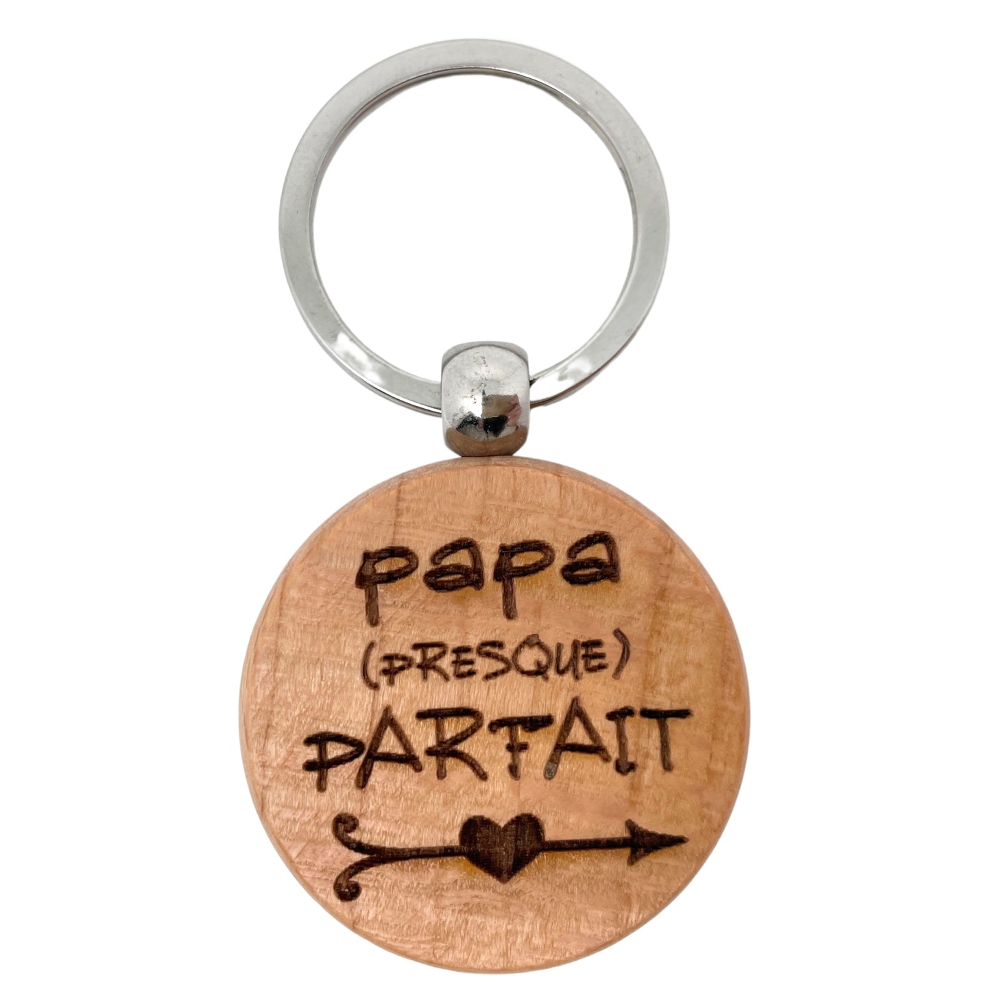 PORTE-CLEFS ROND EN BOIS - PAPA - PRESQUE PARFAIT
