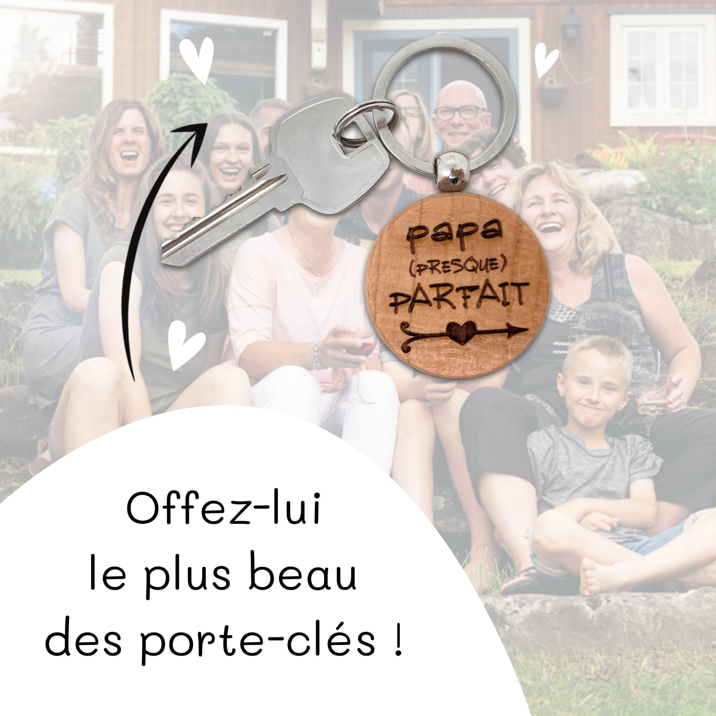 PORTE-CLEFS ROND EN BOIS - PAPA - PRESQUE PARFAIT