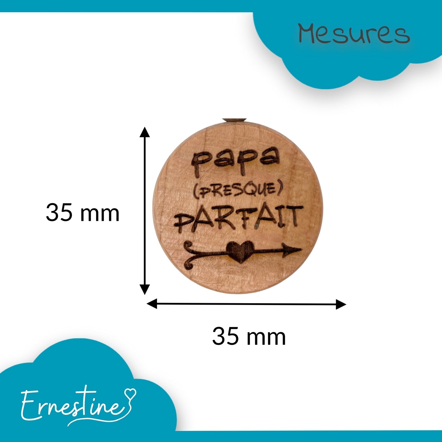 PORTE-CLEFS ROND EN BOIS - PAPA - PRESQUE PARFAIT