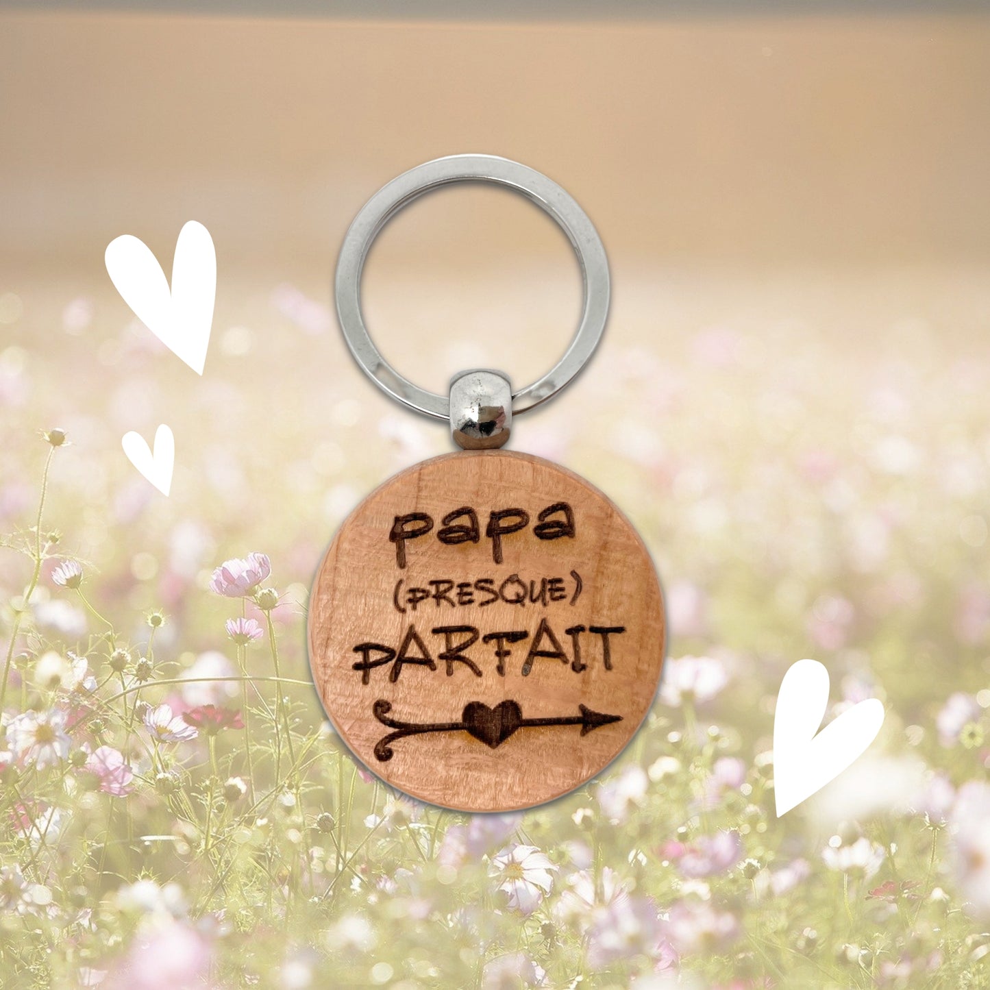 PORTE-CLEFS ROND EN BOIS - PAPA - PRESQUE PARFAIT